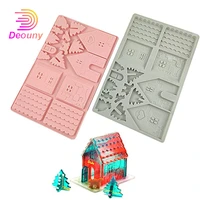 DEOUNY Christmas House Chocolate Mold DIY Gingerbread House Silicone Mould Fondant Cake Baking Tools Christmas Decoration Hot