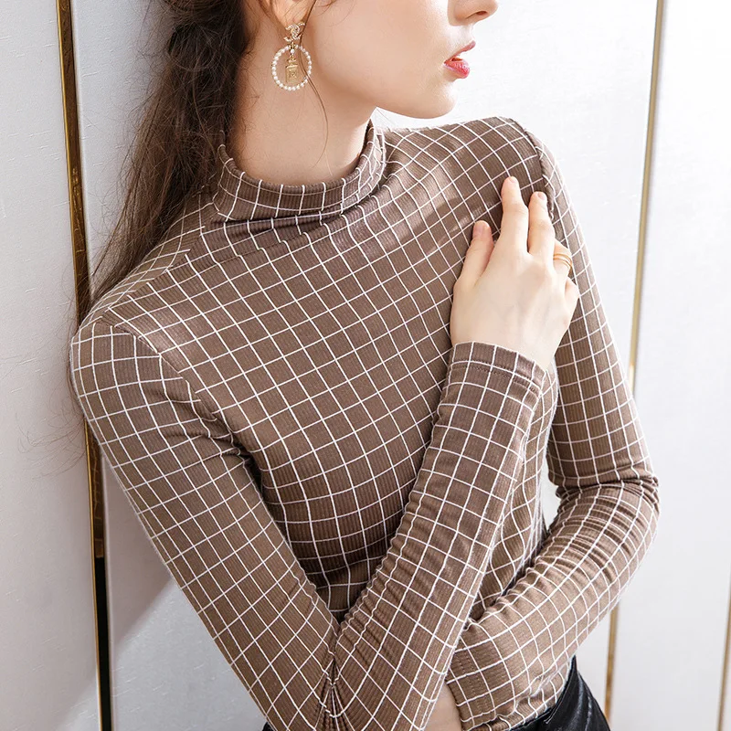 

Women's new autumn and winter wear with long sleeve T-shirt and plaid top