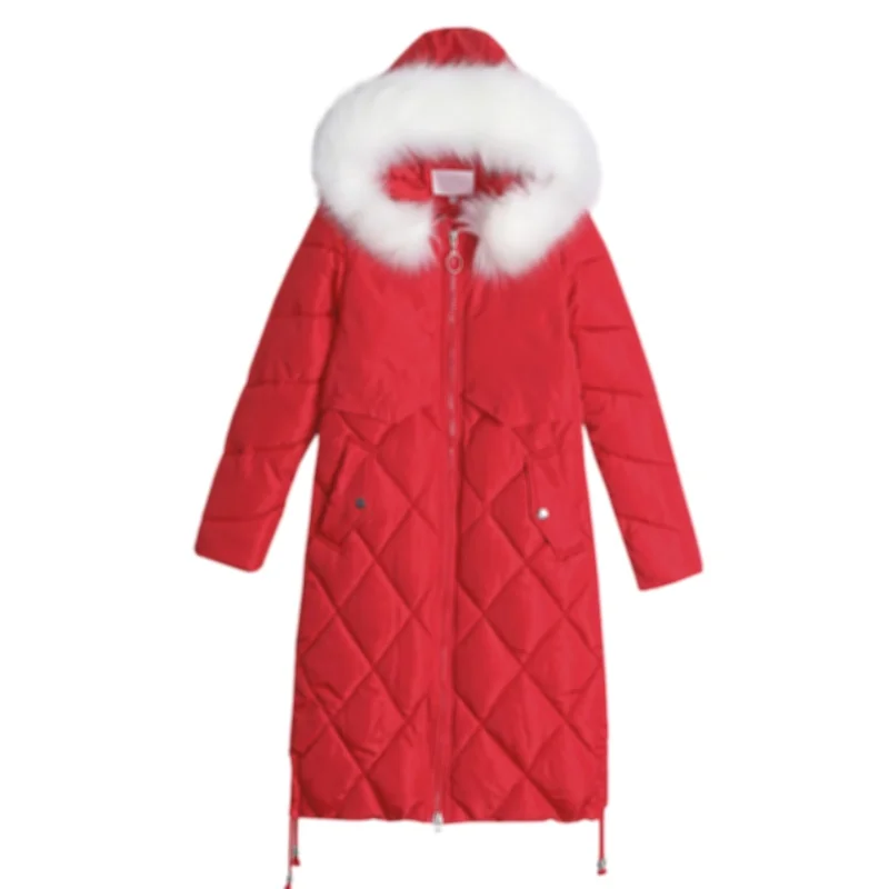 

Coat Women 2021 New Autumn Winter Korean Fashion Red Gray Black 7 Colors Plus Size Loose Long Parka Feather Hooded Jacke