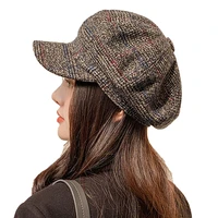 autumn winter wool newsboy cap for women fashion stripe octagonal hats female girl visor travel beret caps high quality
