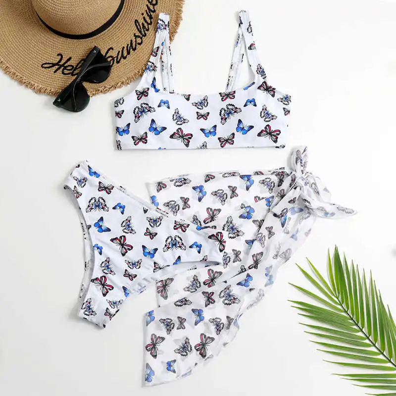 

2021 new split Snake Print three piece swimsuit