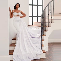 sexy two pieces wedding dresses aso ebi style with straps top mermaid skirt satin with long train crystals beaded bridal gow