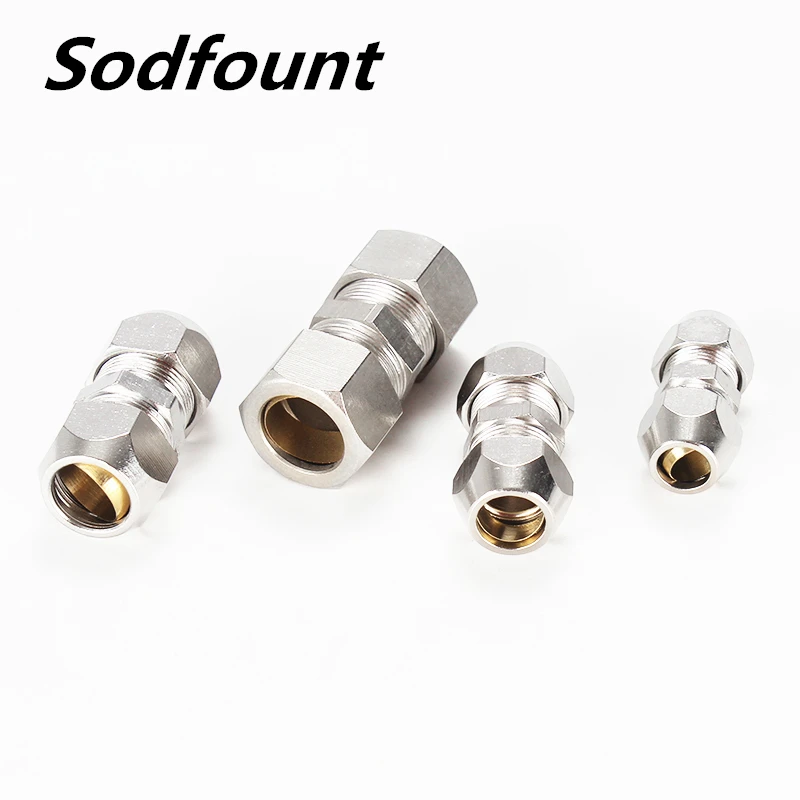 Медный никелированный соединительный элемент с зажимным кольцом, прямой стыковой шов, меньше диаметра, 6 мм, 8 мм, 10 мм, 12 мм