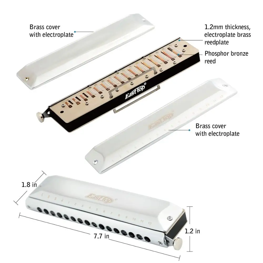 East top chromatic harmonica 16hole 64tone professional mouth organ for player performance beginner gift | Спорт и развлечения