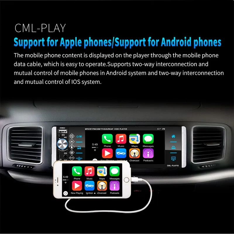 MP5-плеер 1din Сенсорный автомобильный радиоприемник двунаправленное соединение RDS