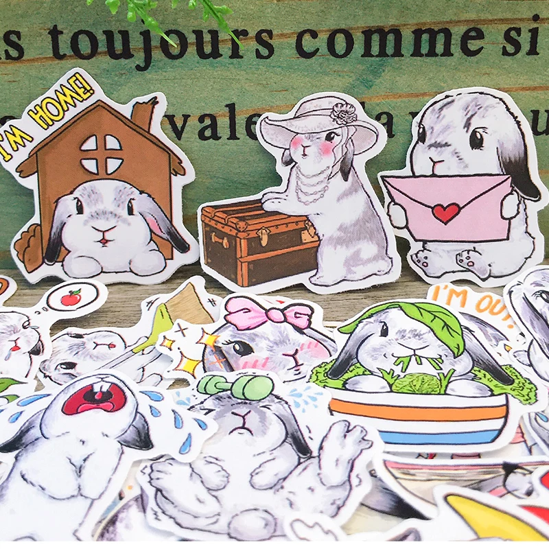 Pegatinas bonitas de conejo para manualidades y &aacute;lbum de recortes, libro de pegatinas, etiqueta de estudiante, pegatinas decorativas de juguete para ni&ntilde;os, 35 Uds.-0
