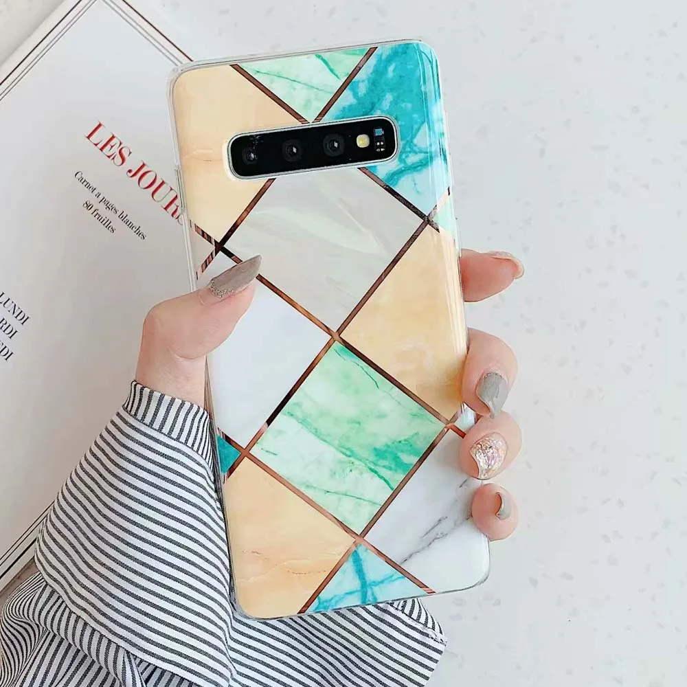 Чехол для телефона с геометрическим мрамором и покрытием для samsung Galaxy S10 S9 S8 Plus S10E Note 10 Plus, мягкий силиконовый чехол из ТПУ - Цвет: Orange