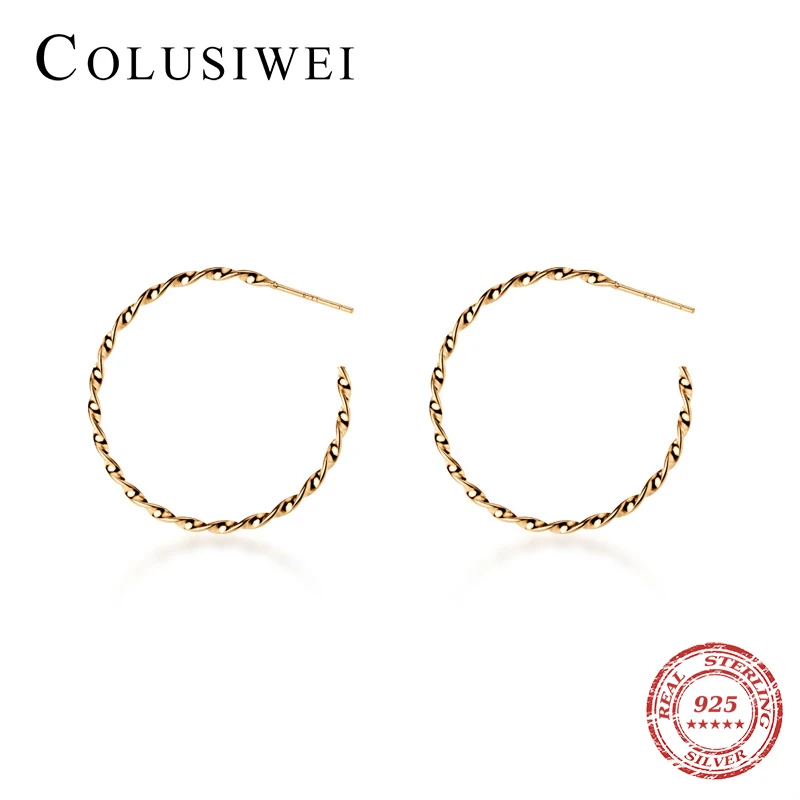

Colusiwei Authentic 925 Sterling Silver Big Circle Simple Rotating Hoop Earrings for Women Fashion Gold Color Silver Jewelry