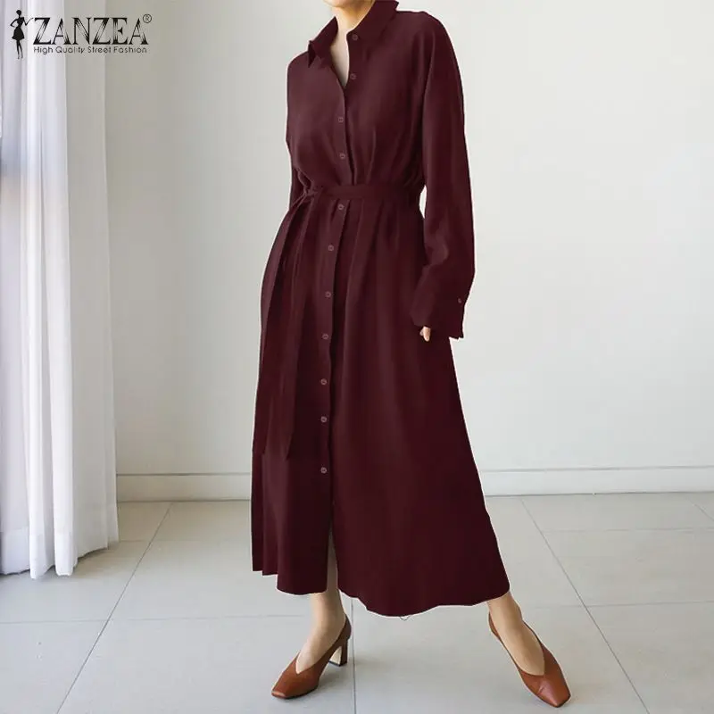 

Женский свободный сарафан ZANZEA с длинным рукавом и отложным воротником