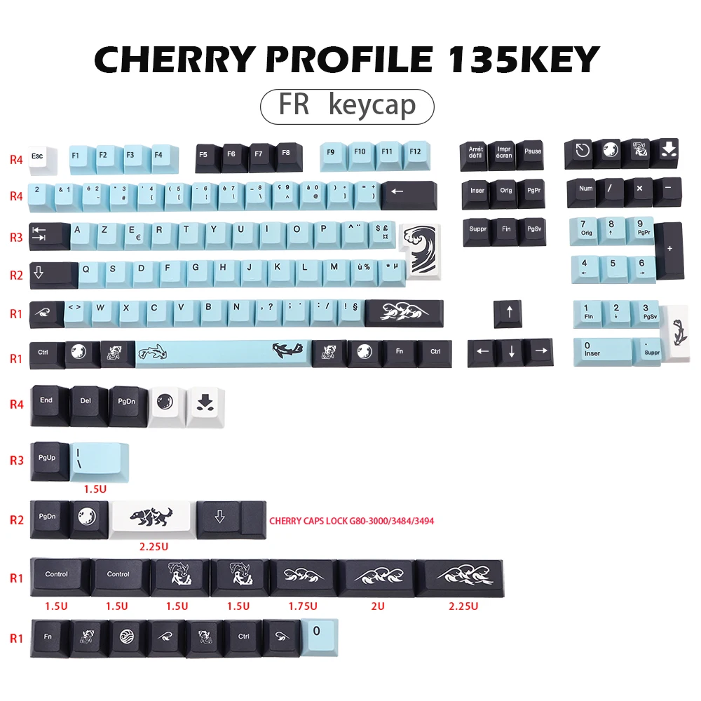 

Dye Subbed Mizu Keycap FR ISO Layout PBT France Keycaps For MX Switch Mechanical Gaming Keyboard Cherry Profile Key cap 135 Keys