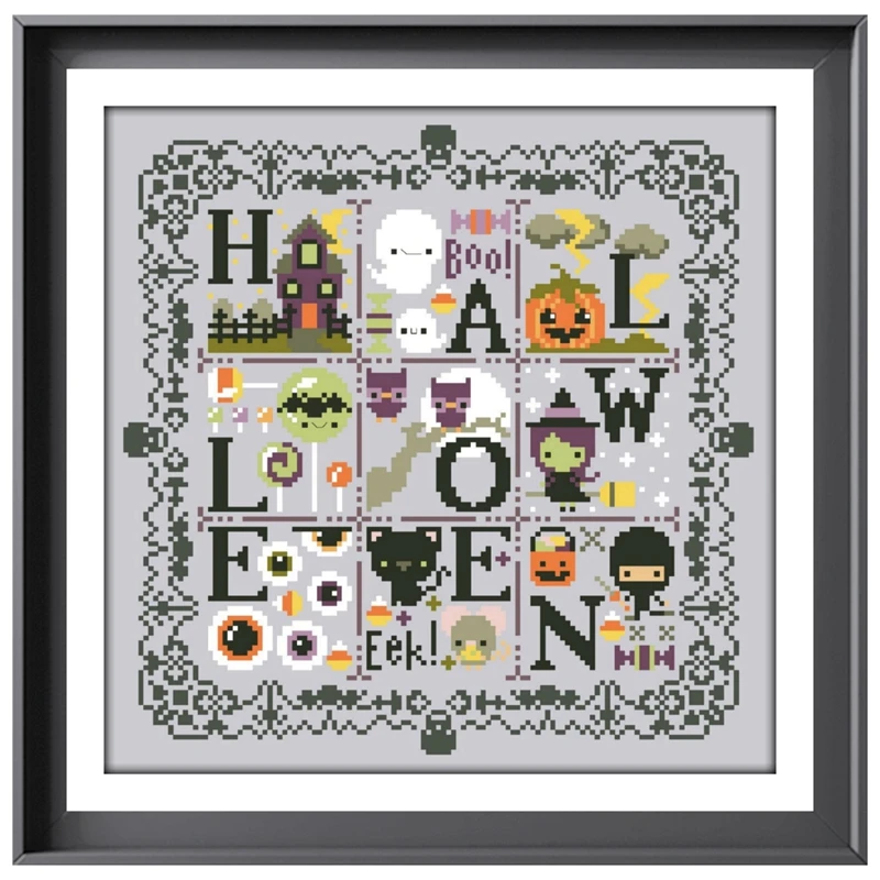 

Halloween spooky sampler Cross-stitch embroidery sets pattern design 18ct 14ct 11ct silver canvas embroider DIY needlework