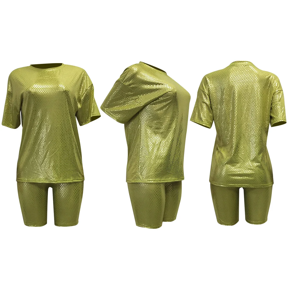 Новый осенний позолоченный Клетчатый Женский комплект футболка с коротким