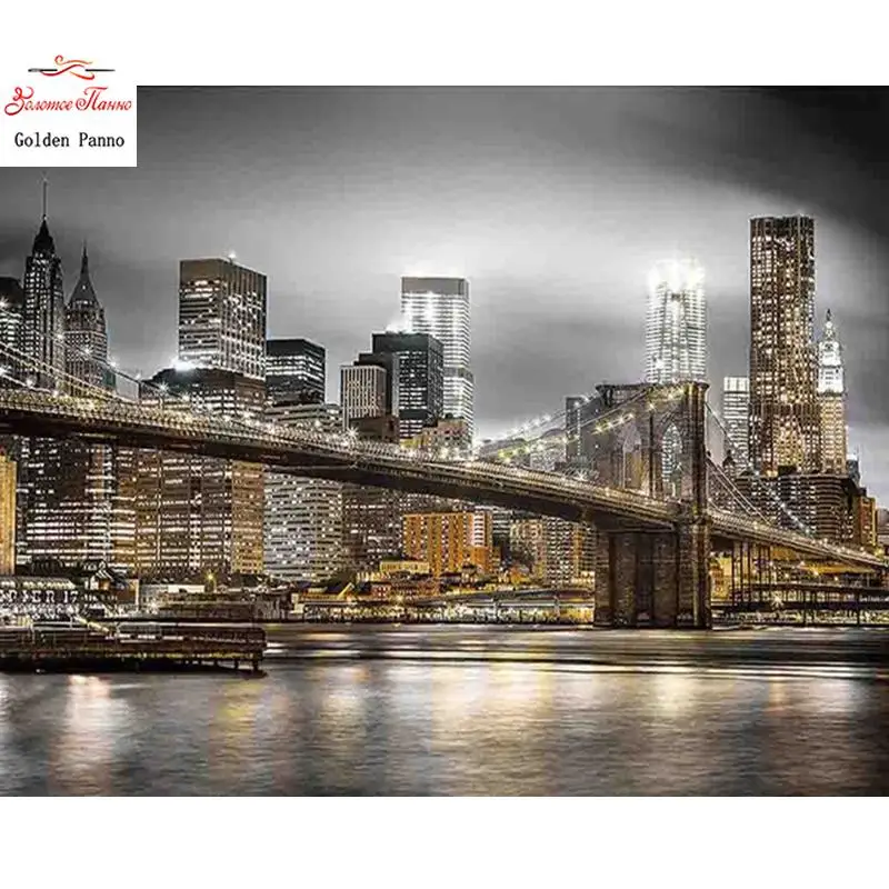 Diamond Painting City Night View Full Square Diamond Embroidery Architectural Landscape Rhinestone Mosaic Wall Decoration