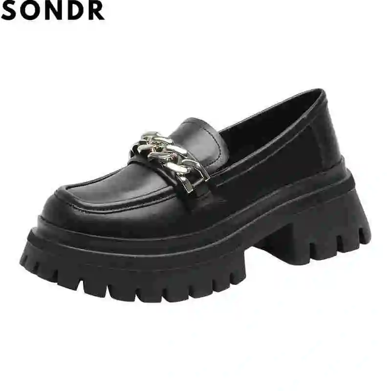 

Genuine Leather Loafers for Women Platform Shoes Black Heels Fashion Luxury Woman Pumps Women Shoes Wedge Heel for Woman