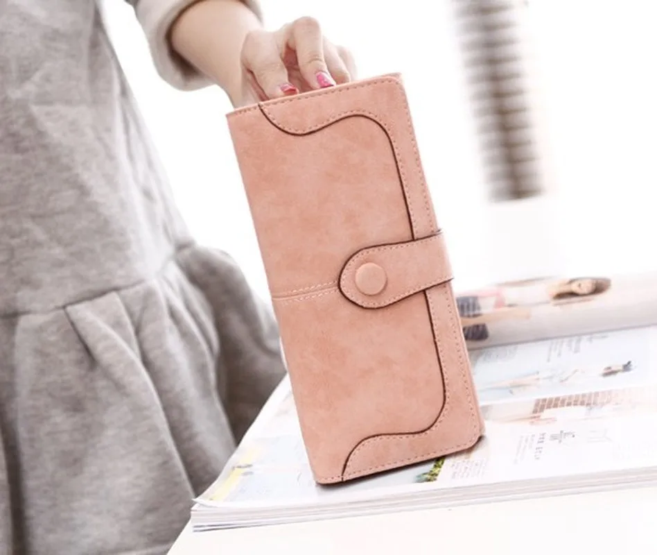 Брендовый женский кошелек ретро матовый прошитый длинный держатель для карт