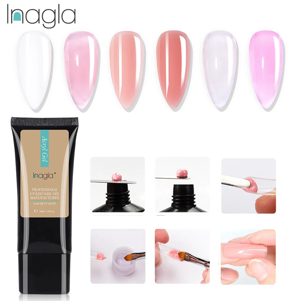 Inagla 30 мл Быстросохнущий гель белый прозрачный акриловый УФ для маникюра