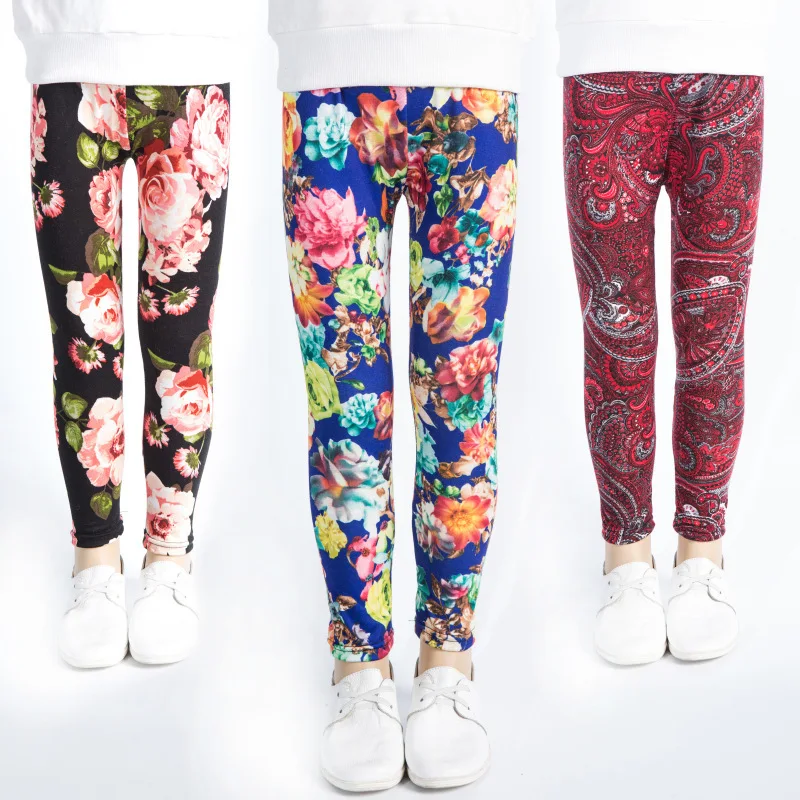 Леггинсы с цветочным принтом для девочек теплые леггинсы из микрофибры