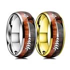 Модные кольца 8 мм из нержавеющей стали золотого и серебряного цвета для мужчин и женщин, инкрустированные гавайским КоА деревянными стрелками, мужские обручальные кольца, ювелирные изделия