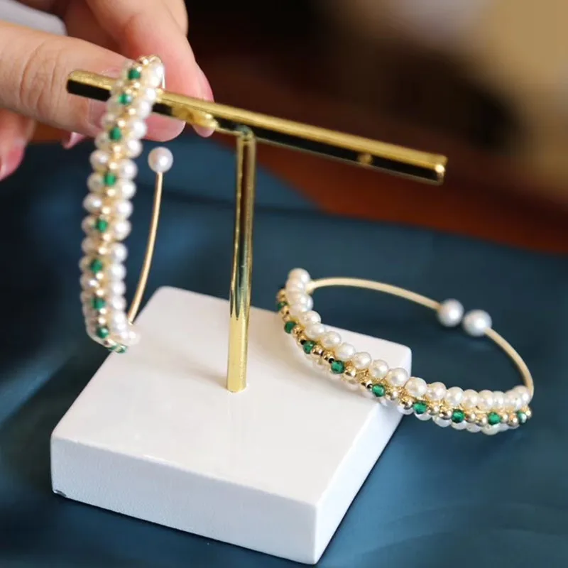 

UBESTNICE Trendy 14K Gold Filled Freshwater Pearls For Women Wedding Party Gift Bangles Green Spinel Cuff Bracelets Fine Jewelry