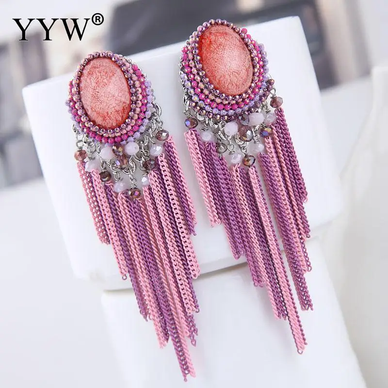 Европейский дизайн женские серьги с кисточками Висячие болтающиеся длинные