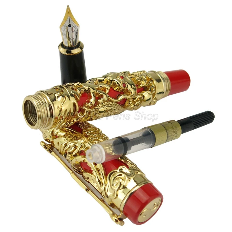 Ностальгическая перьевая ручка Jinhao Dragon Phoenix тяжелая с резьбой по металлу и