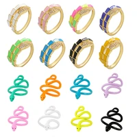 enamel women ring snake candy bright colors neon green yellow layered lady finger adjustable open cuff fashion black white red