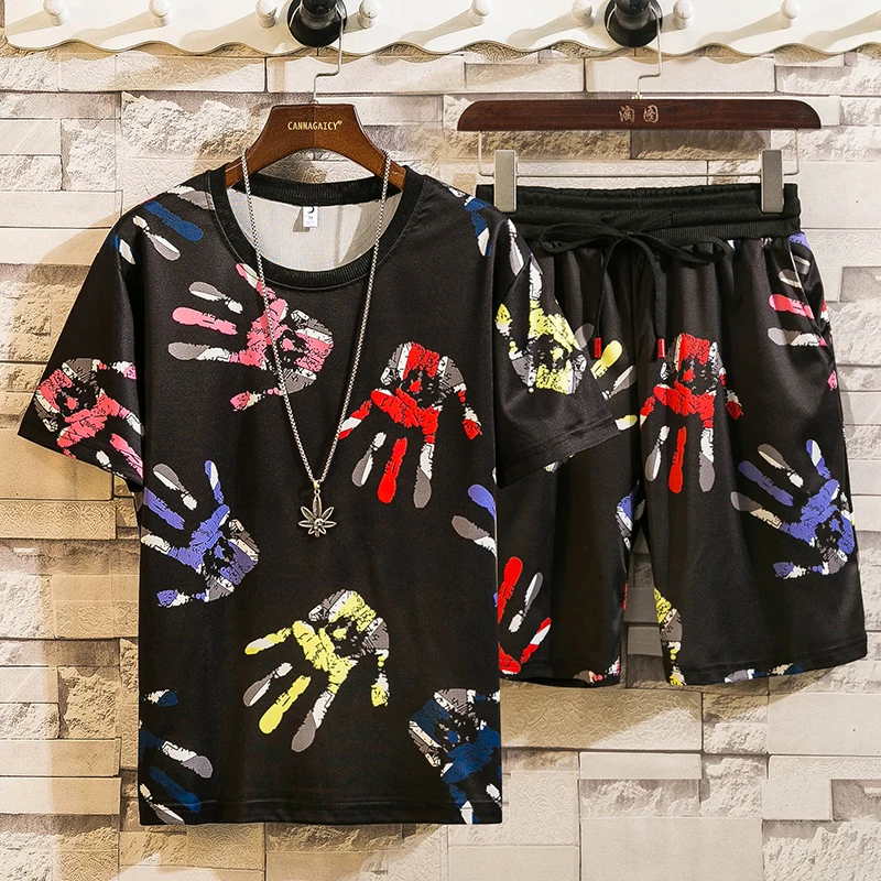 Костюм спортивный мужской с принтом Пляжная футболка круглым вырезом и