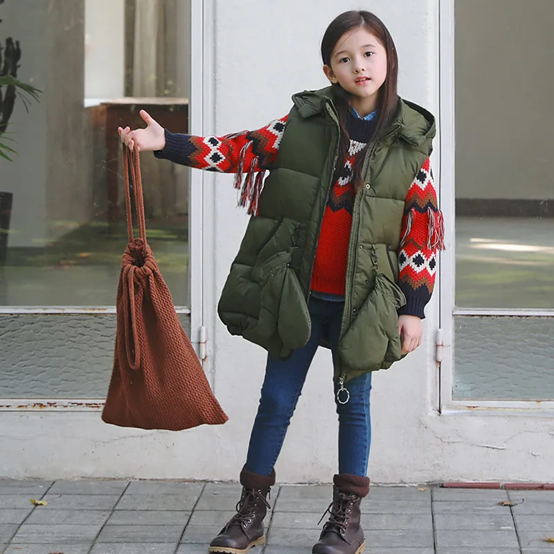 Зимнее утепленное жилет для девочек пальто модный длинный стильный маленьких