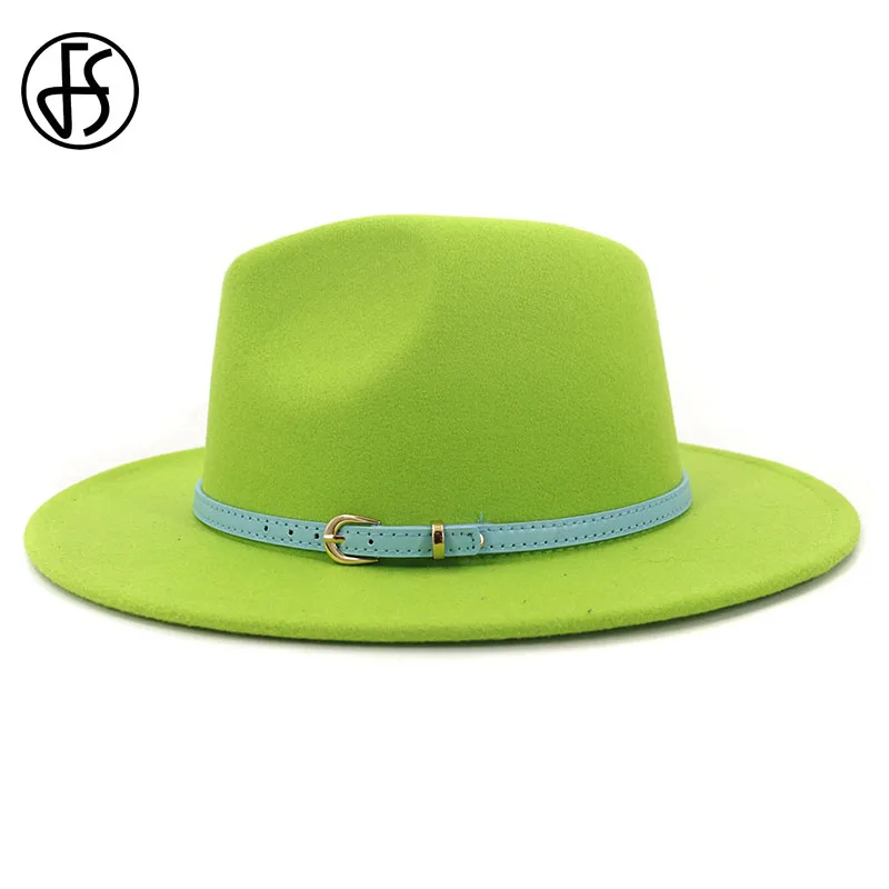 FS Для мужчин женщин шляпа с широкими полями шерсть фетровая Панама Шапки