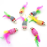 1pcs3pcs pet cat toys false mouse mini funny playing toys for cats with colorful feather sisal mini mouse toys pet supplies