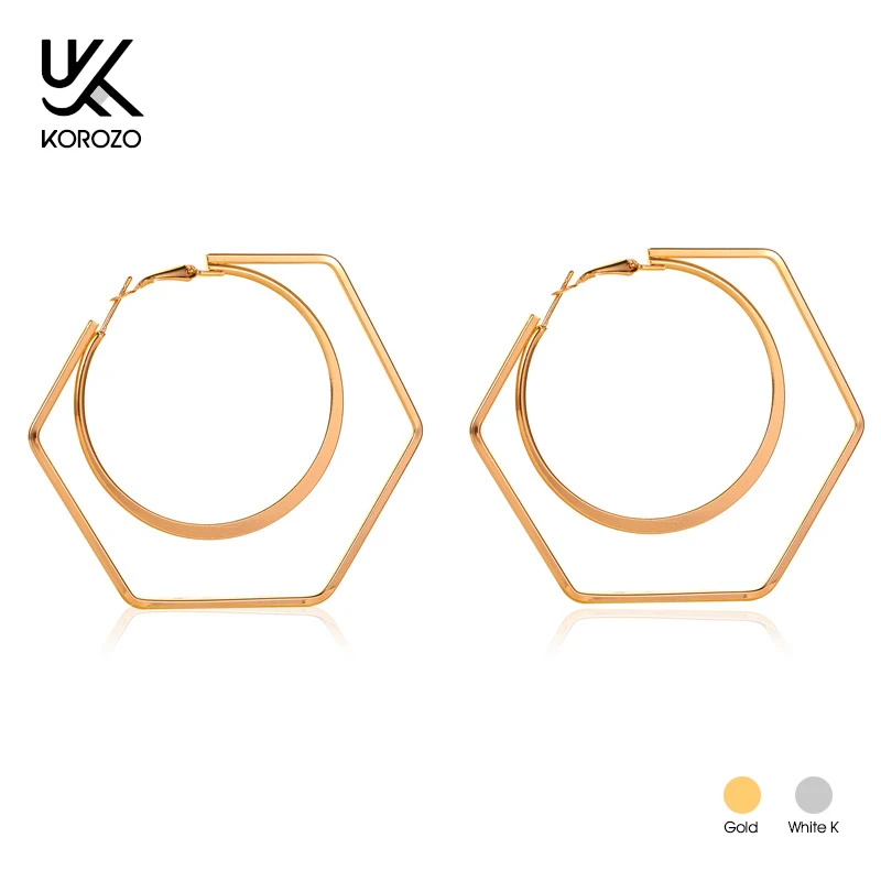 Преувеличенные геометрические серьги кольца для женщин шестиугольные круглые