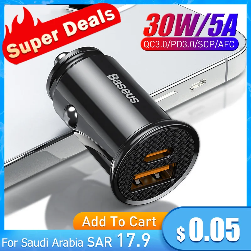 Автомобильное зарядное устройство Baseus 30 Вт с USB портом для быстрой зарядки 4 0 3 FCP SCP AFC PD автомобильное