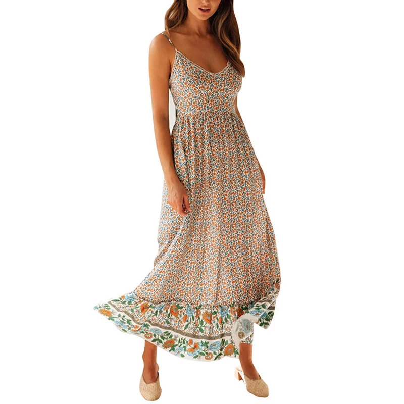

Hirigin Fashion Women Ladies Summer Strap Dress Sleeveless Floral O Neck Long Boho Maxi Dress Beach Loose Sundress