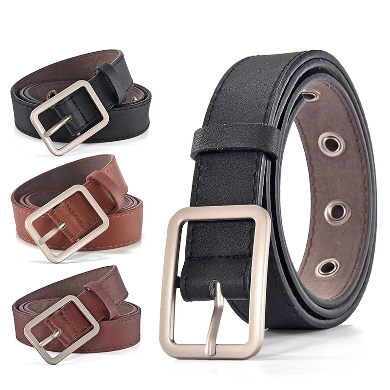 

Ремень из искусственной кожи для джинсов, Модный повседневный квадратный металлический пояс с классической пряжкой, аксессуар для джинсов