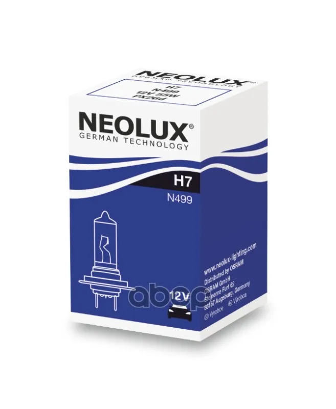 Лампа H7 12v 55w (Px26d) Neolux арт. N499|Лампы для автомобильных фар (галогенные)| |