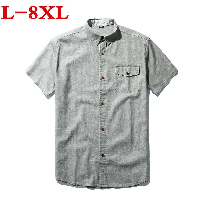 

new plus size 8XL 7XL spring summer Men`s Linen Cotton Blended Shirt Mandarin Collar Breathable Comfy Traditional Chinese Style