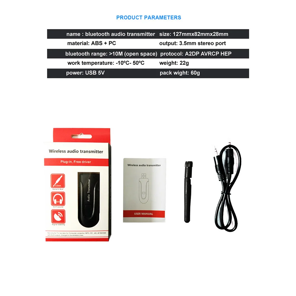 Аудио передатчик простое использование Портативный беспроводной USB A2DP Мини