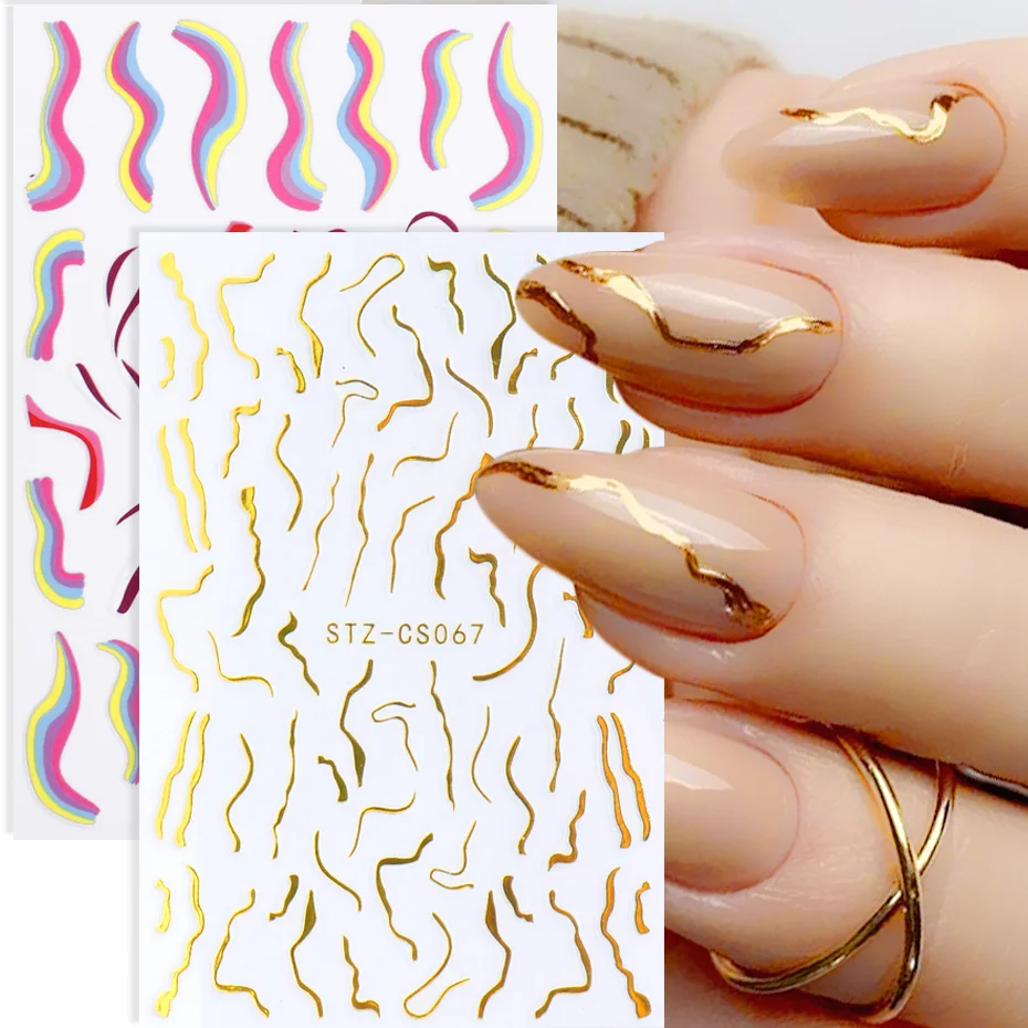

3D Metal Striping Tape Nail Design Stickers Stripe French Lines Rainbow Whirlpool Geometry Slider Gel Polish Decor SASTZ-CS067