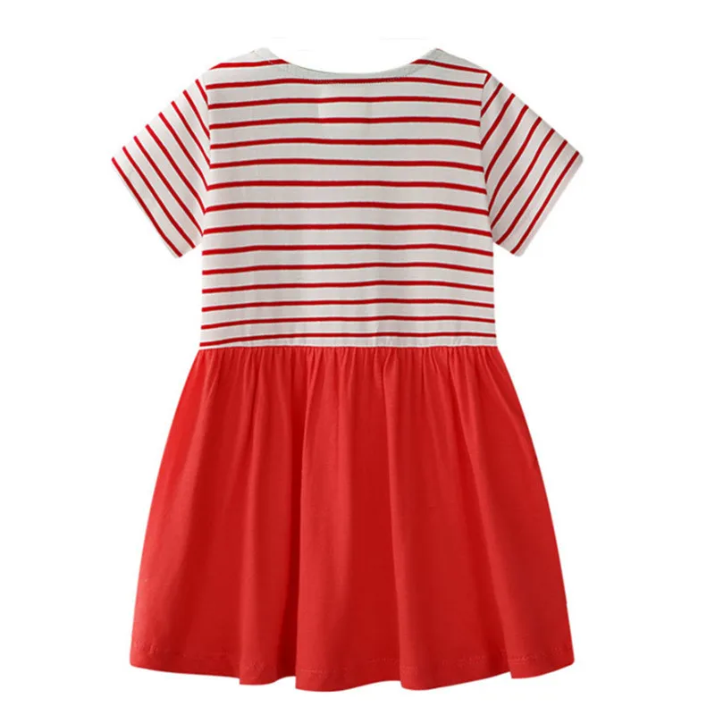 Платья с аппликацией в виде динозавров для девочек летняя одежда полоску