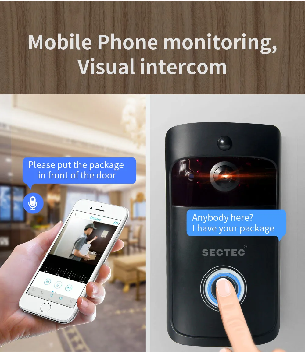 Видеодомофон беспроводной с Wi Fi и камерой ночного видения|Дверной звонок| |