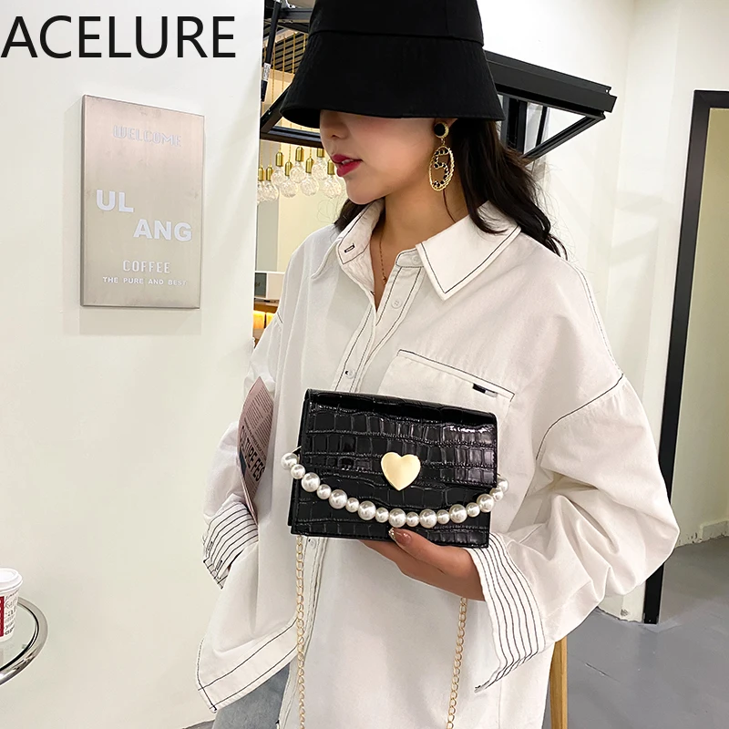 

ACELURE Black Burgundy Elegant Ladies Shopping Purse Alligator PU Leather Cover Small Shoulder Bags Women Fashion Lady Handbags