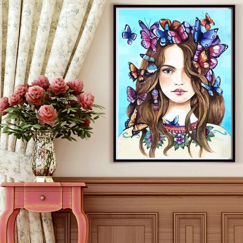 AZQSD масляная краска ing по номерам бабочка акриловая Unframe DIY Раскраска холщовые