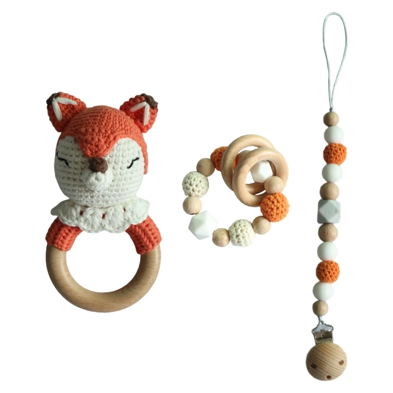 

Baby Pacifier Clip Chain Teething Bracelet Crochet Animal Soother Rattle Teether J2HD