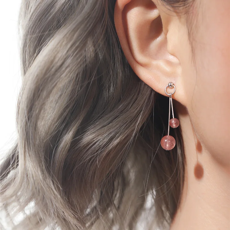 Классический Серебряный цвет розовый круглый кулон из бисера клубника кварц