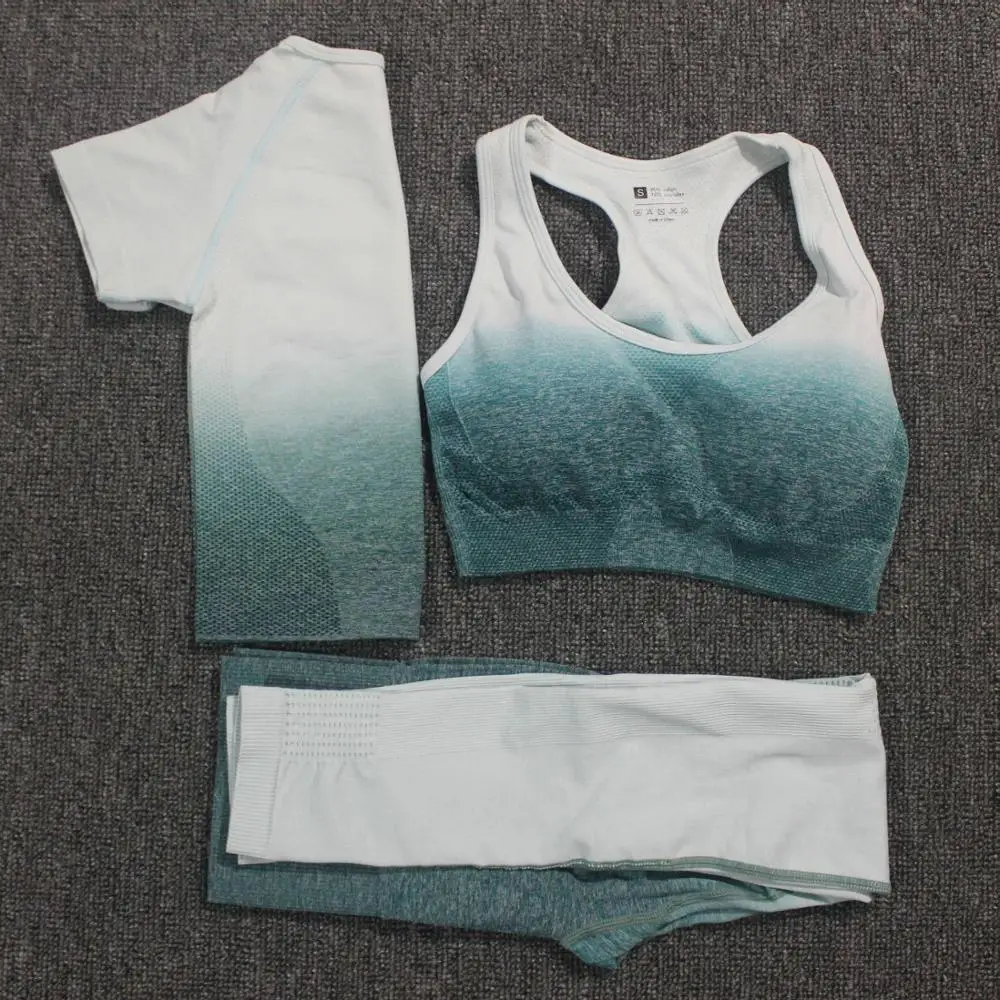 Комплект для йоги из 3 предметов бесшовные леггинсы с эффектом омбре короткий топ