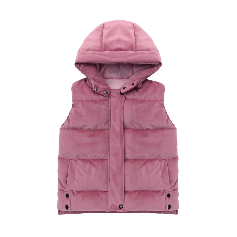 Длинный бархатный жилет для девочек 3 - 12 лет простые топы без рукавов с капюшоном