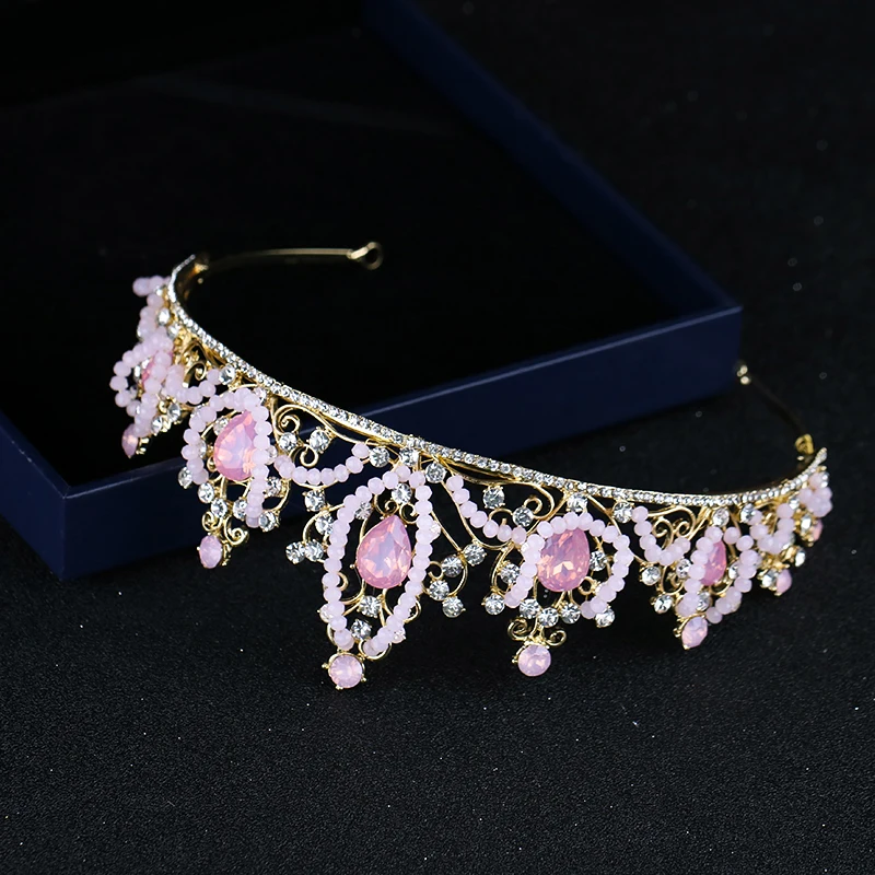 Женская свадебная тиара ручной работы розовая корона с кристаллами свадебные