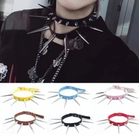 long spike choker punk faux leather collar for women men cool big rivets studded chocker goth style necklace accessories