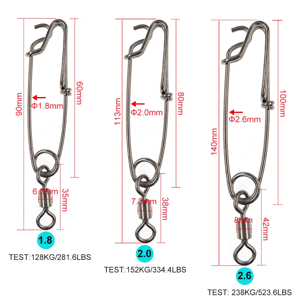 INFOF 10pcs Fishing Swivels  Rolling Swivel with Open Eye Snap Long Line Clips Snap Bass Fishing Tackle Saltwater Fishing