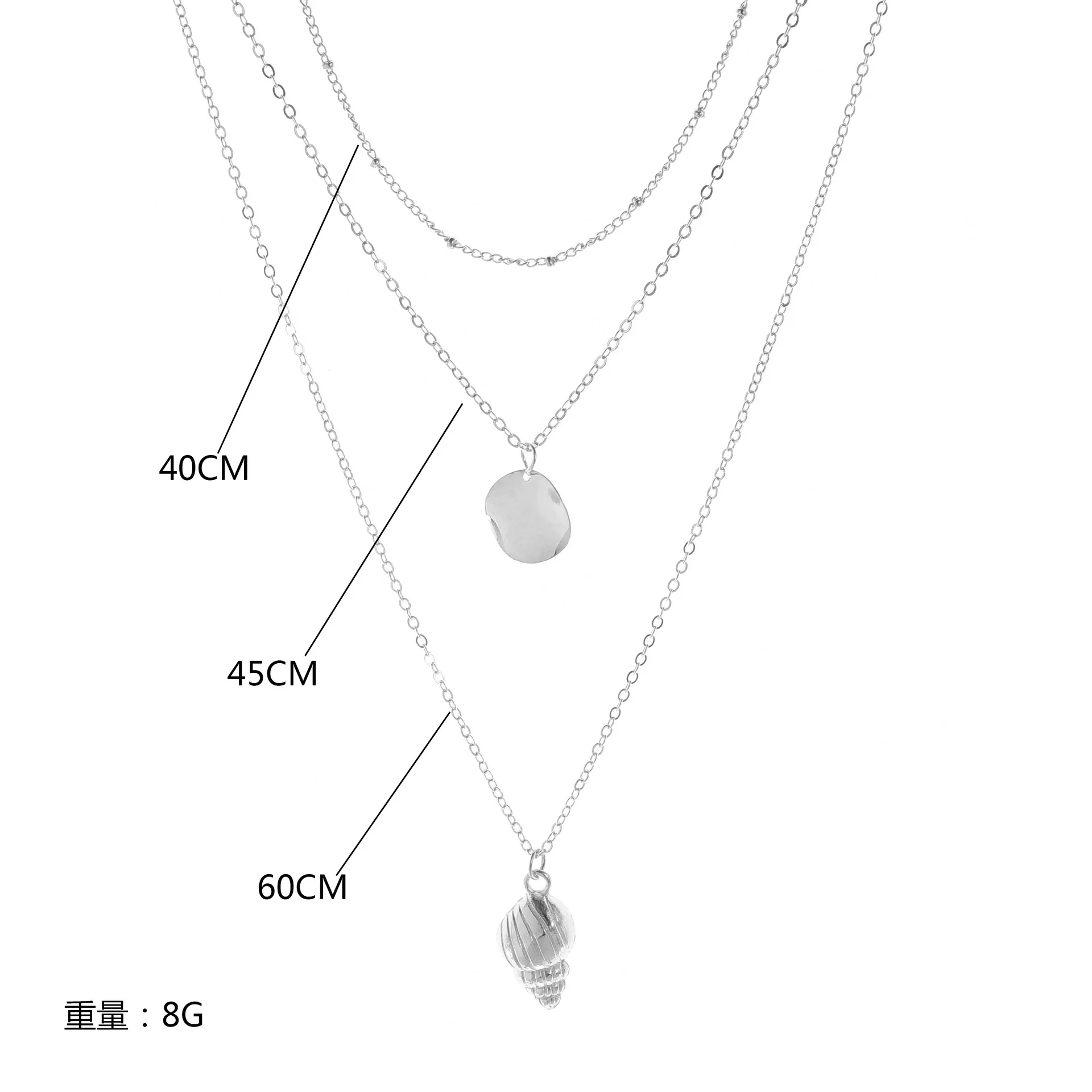 Jewelry Original single large-name multi-layer metal sequin item decoration alloy conch pendant copper bead chain necklace | Украшения и
